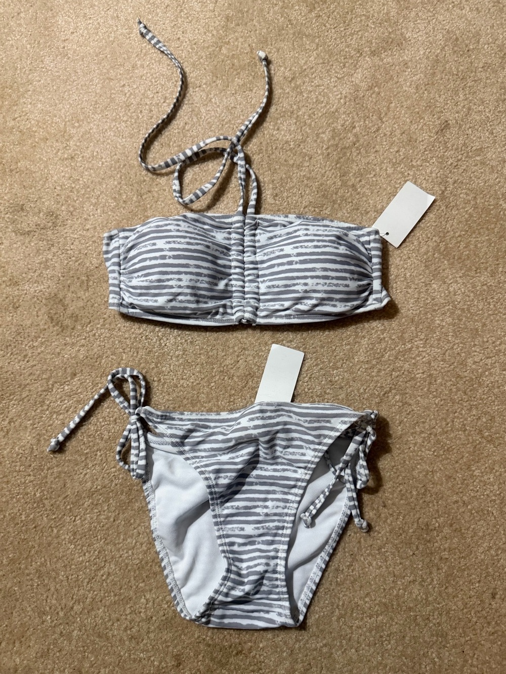 Gray Striped Bandeau Bikini Set - size: small - brand new with tags
